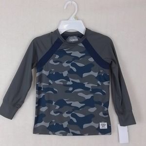 Oshkosh‎ Boys Rash Guard Tee 4 Gray Blue Camo Active Wear Long Sleeve Outdoor